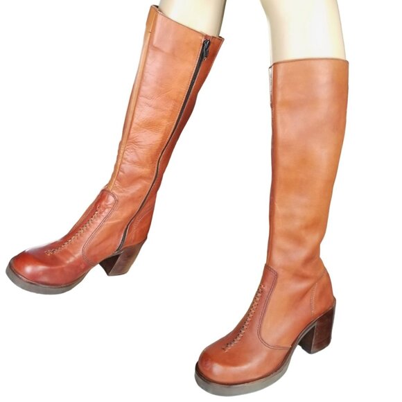 70's y2k vtg platform knee high campus boots size 8.5 - Picture 4 of 16